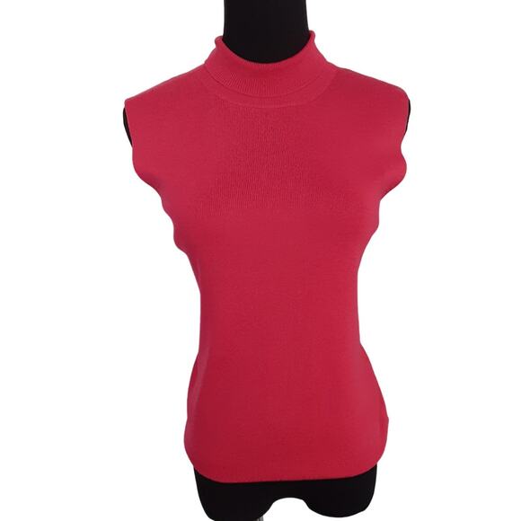 Vintage 90s Mock Neck Sweater Silk Wool Y2K Berry Pink Tunic Sleeveless Womens M - Picture 2 of 10